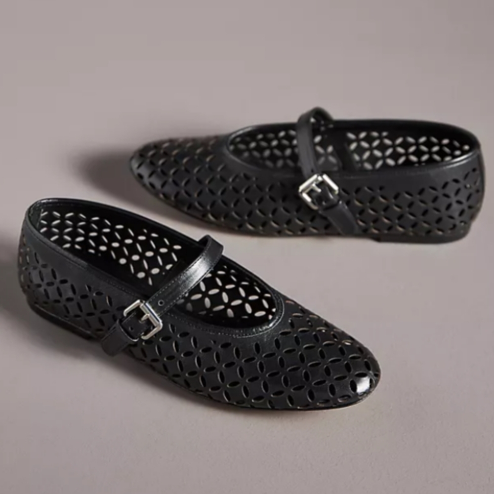 Anthropologie Black Cutout Mary Jane Flats